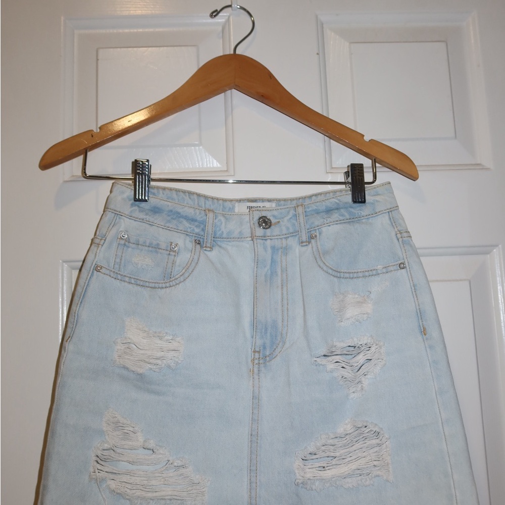 Forever 21 Light Blue Distressed Denim Skirt